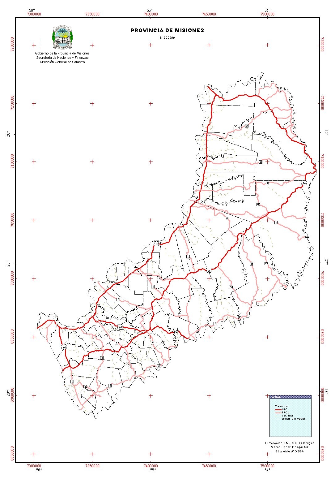 Mapa Vial, Provincia Misiones, Argentina