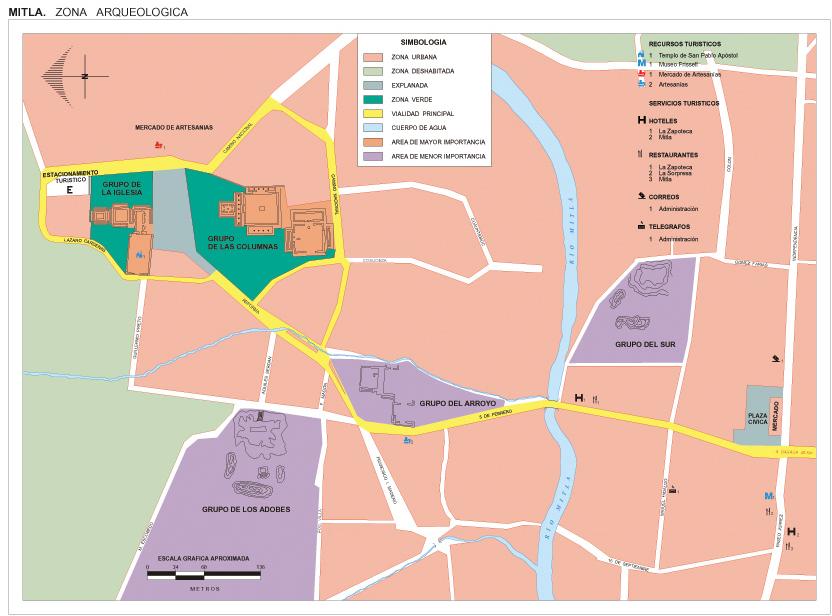 Mapa Zona Arqueológica de Mitla, Oaxaca, Mexico