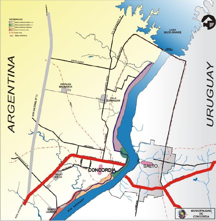 Mapa de Accesos a la Ciudad de Concordia, Prov. Entre Ríos, Argentina