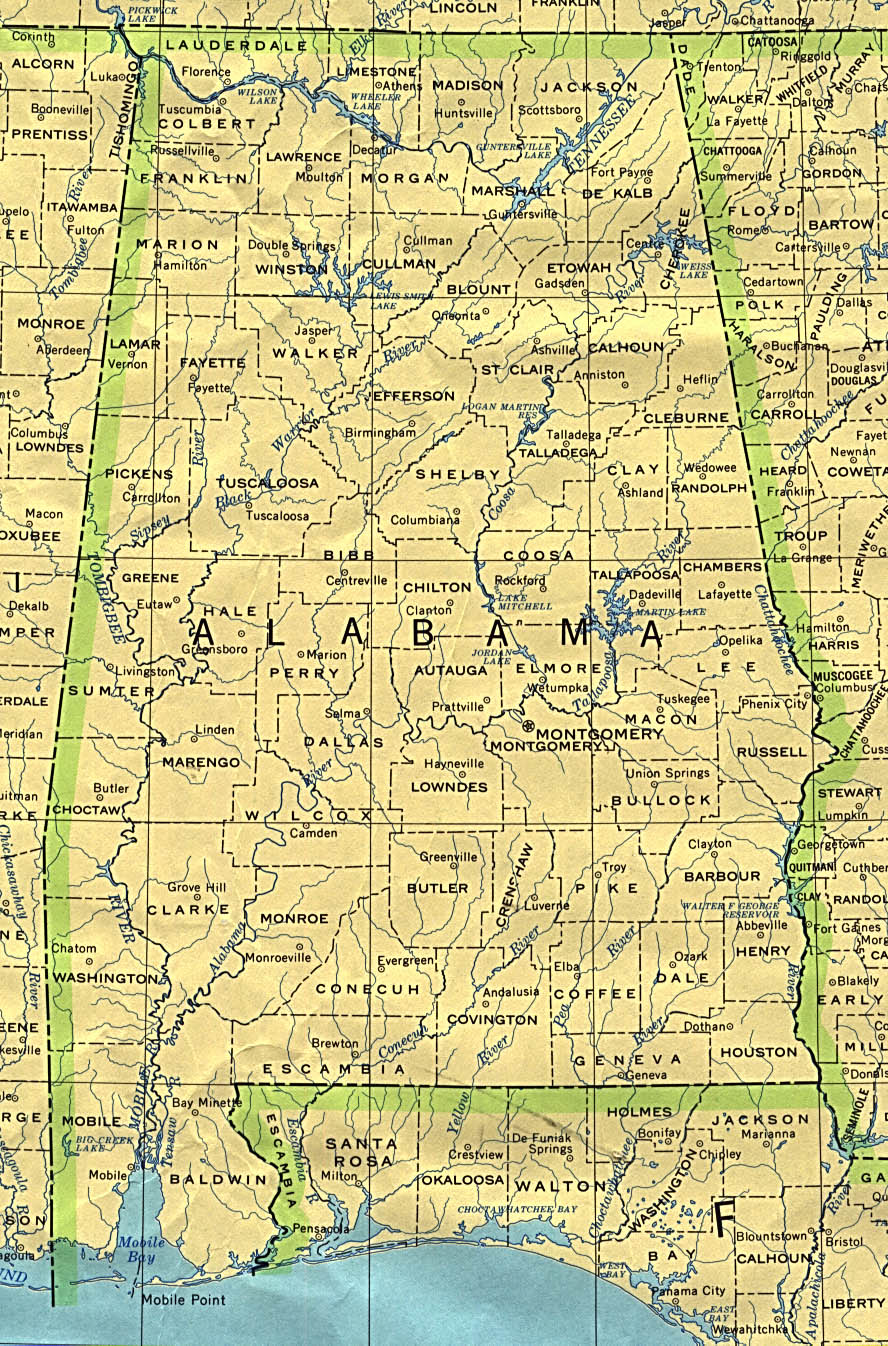 Mapa de Alabama, Estados Unidos
