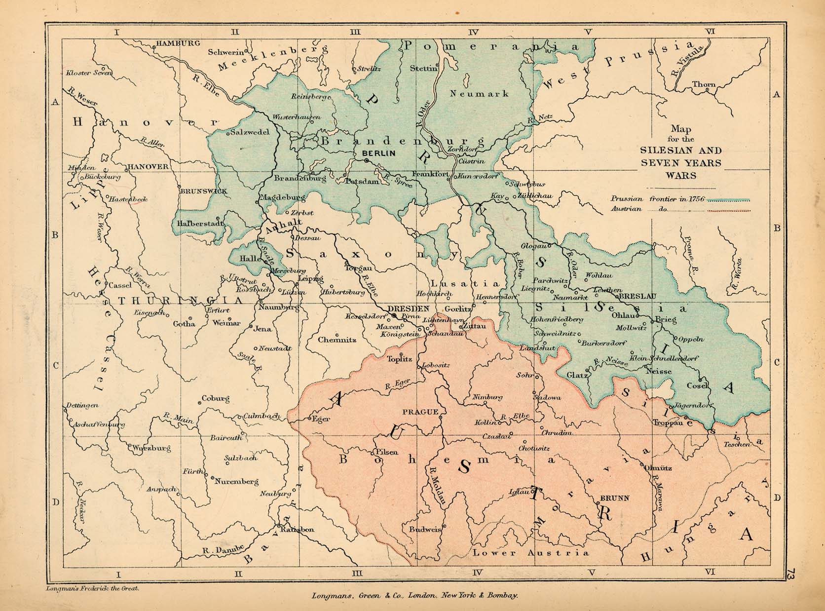 Mapa de Alemania, Ilustrando la Silesia y la Guerra de los Siete Años