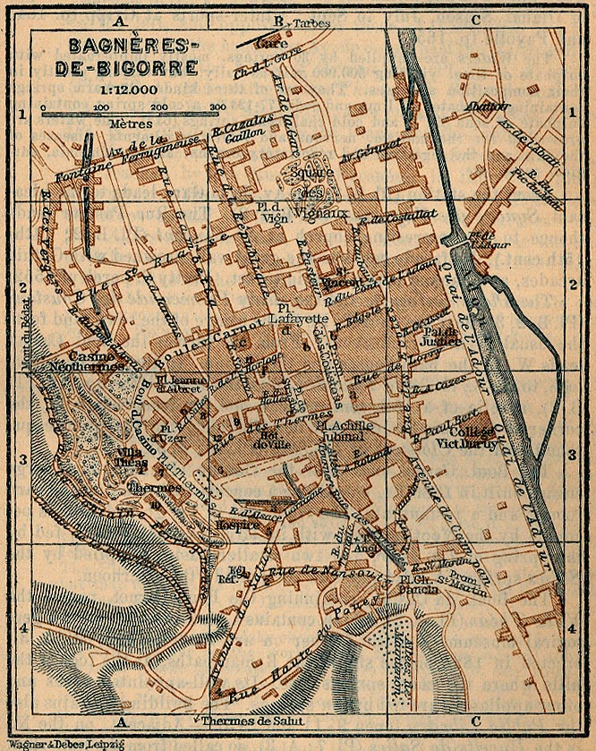 Mapa de Bagnères-de-Bigorre, Francia 1914