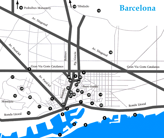 Mapa de Barcelona, España
