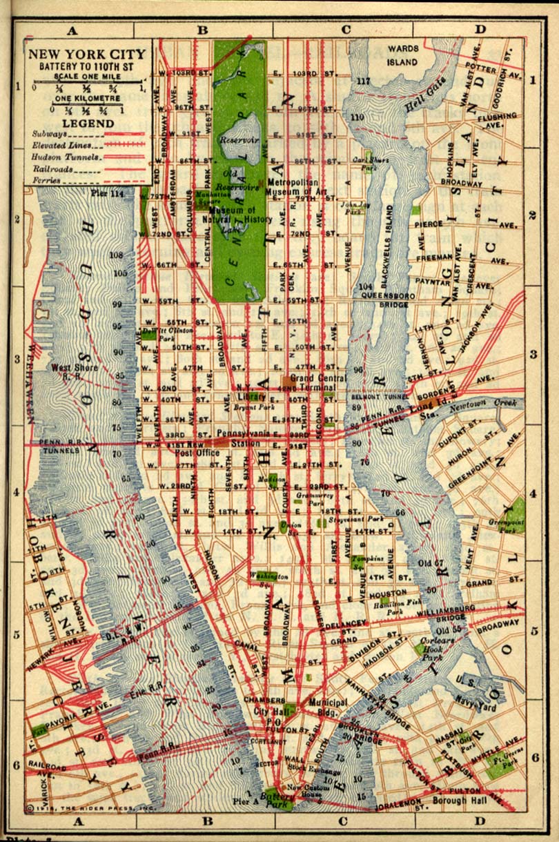 Mapa de Battery Hacia la Calle 110, Ciudad de Nueva York, Estados Unidos 1916