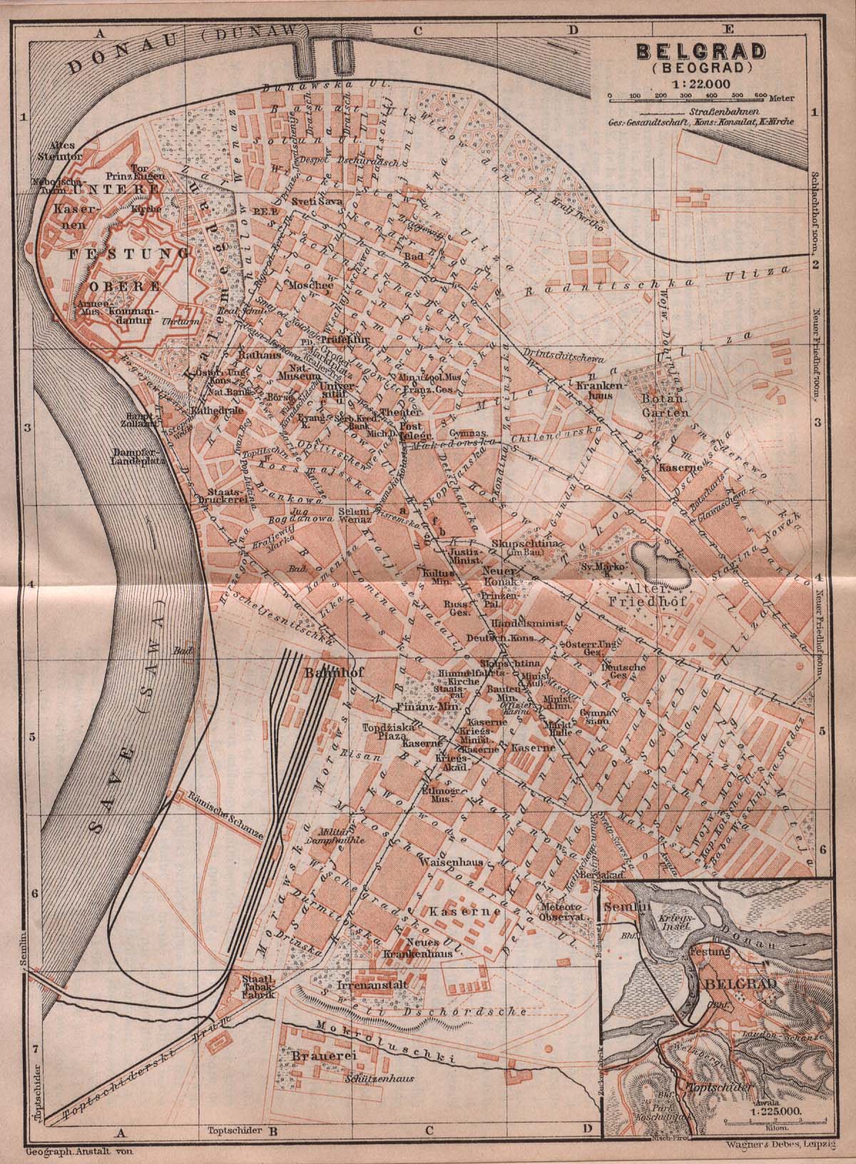 Mapa de Belgrado, Serbia 1905