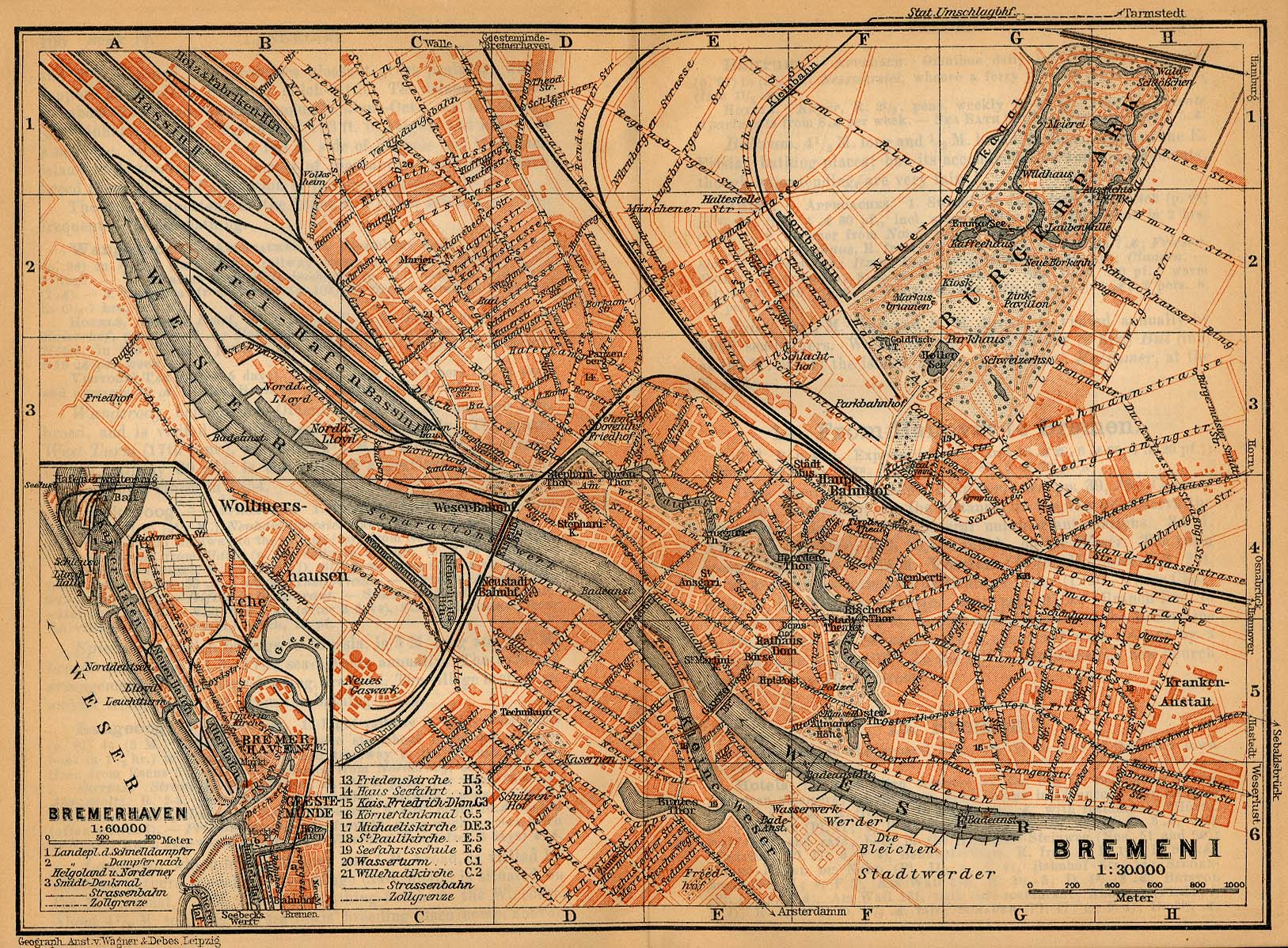 Mapa de Bremerhaven, Alemania 1910