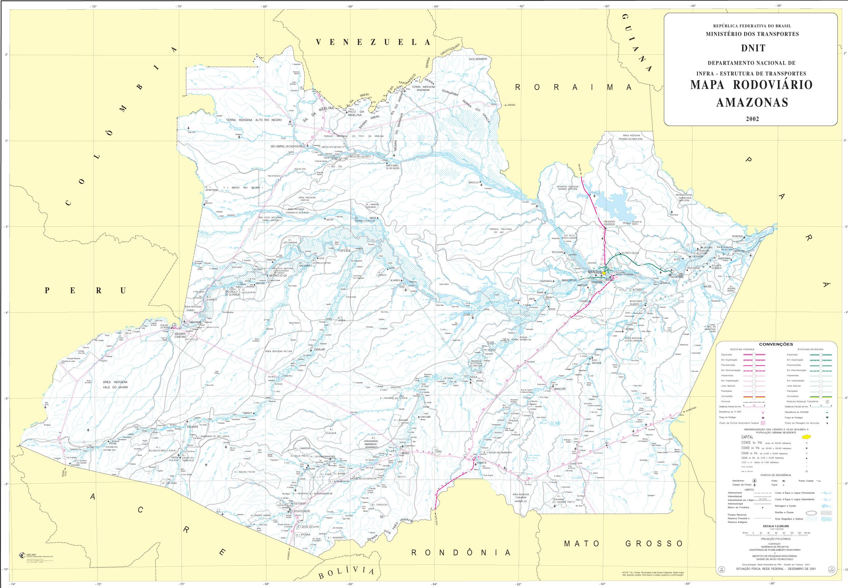 Mapa de Carreteras Federales y Estatales del Edo. de Amazonas, Brasil