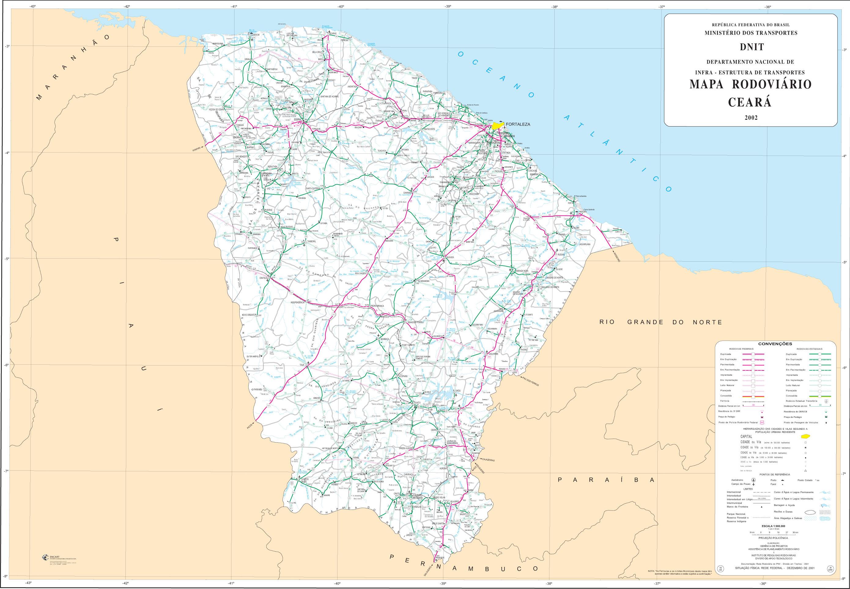 Mapa de Carreteras Federales y Estatales del Edo. de Ceará, Brasil