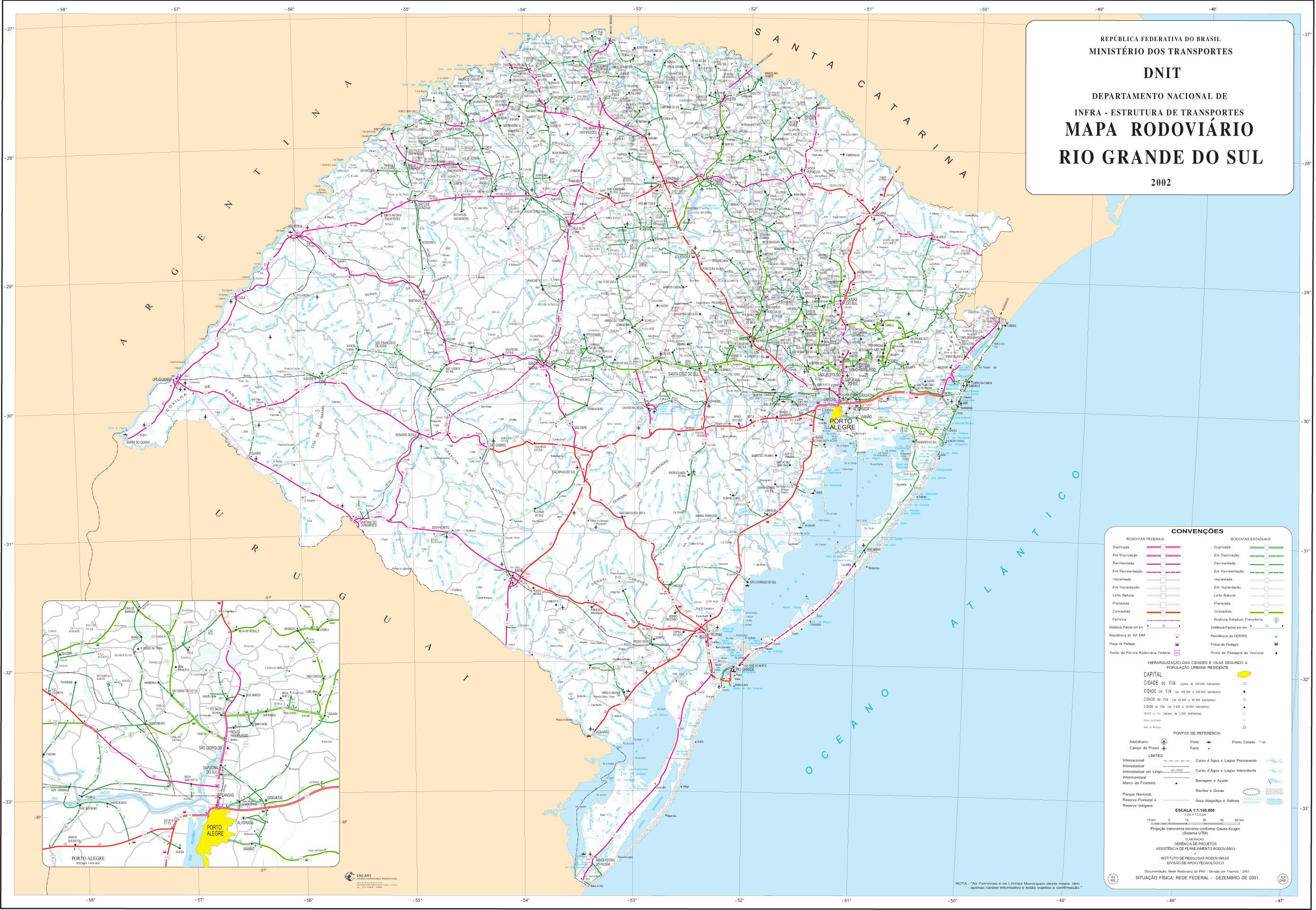 Mapa de Carreteras Federales y Estatales del Edo. de Rio Grande do Sul, Brasil