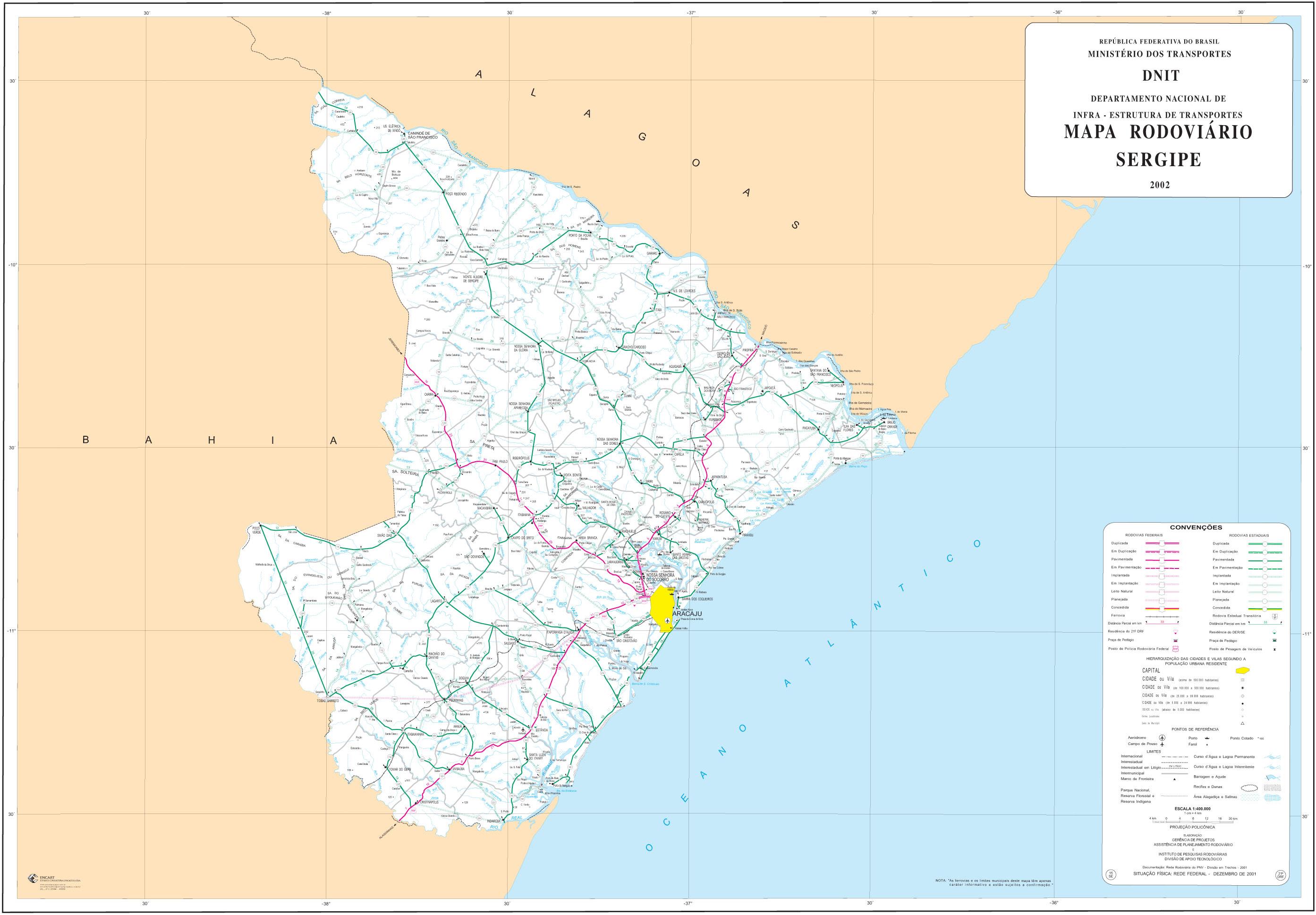 Mapa de Carreteras Federales y Estatales del Edo. de Sergipe, Brasil