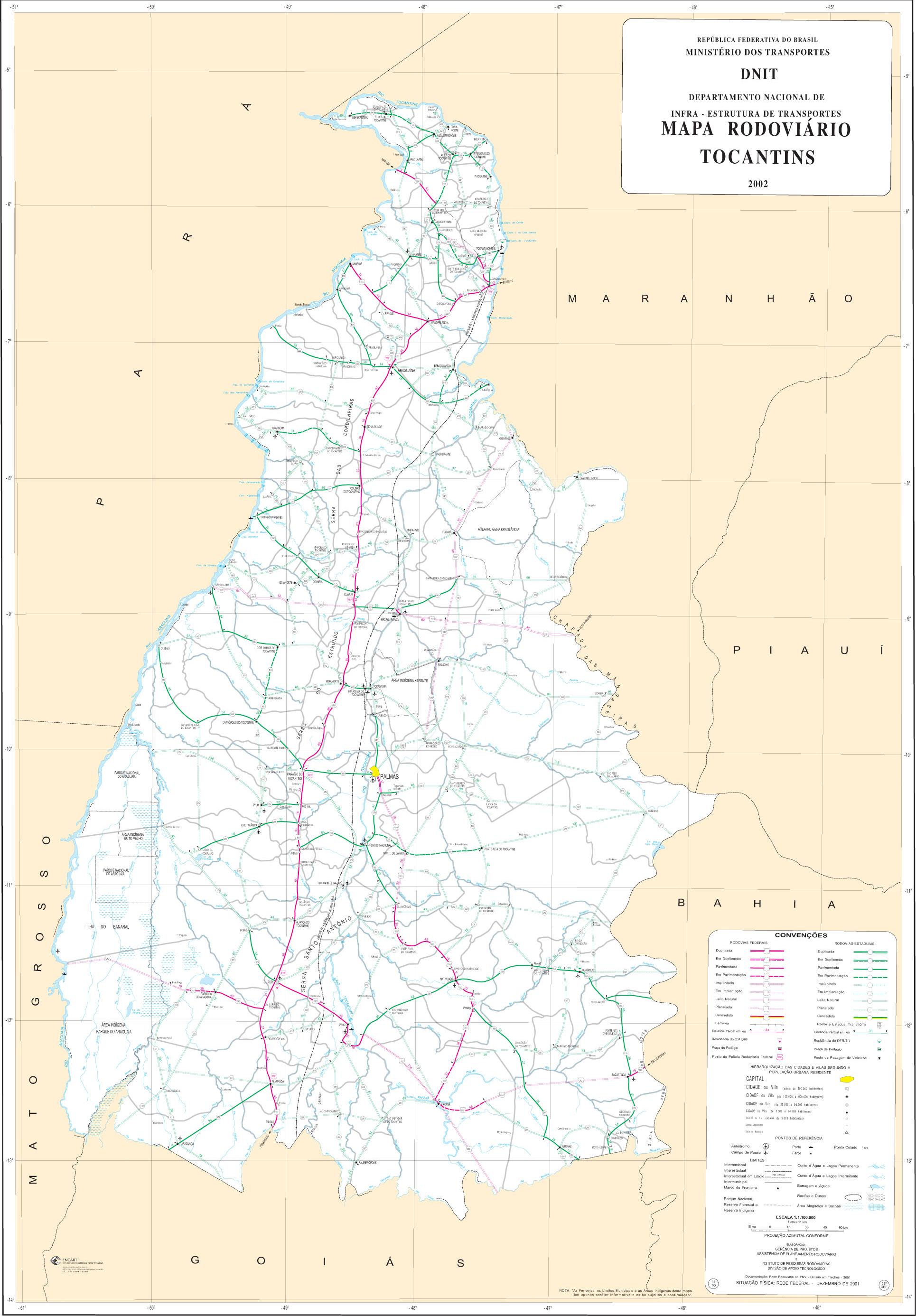 Mapa de Carreteras Federales y Estatales del Edo. de Tocantins, Brasil