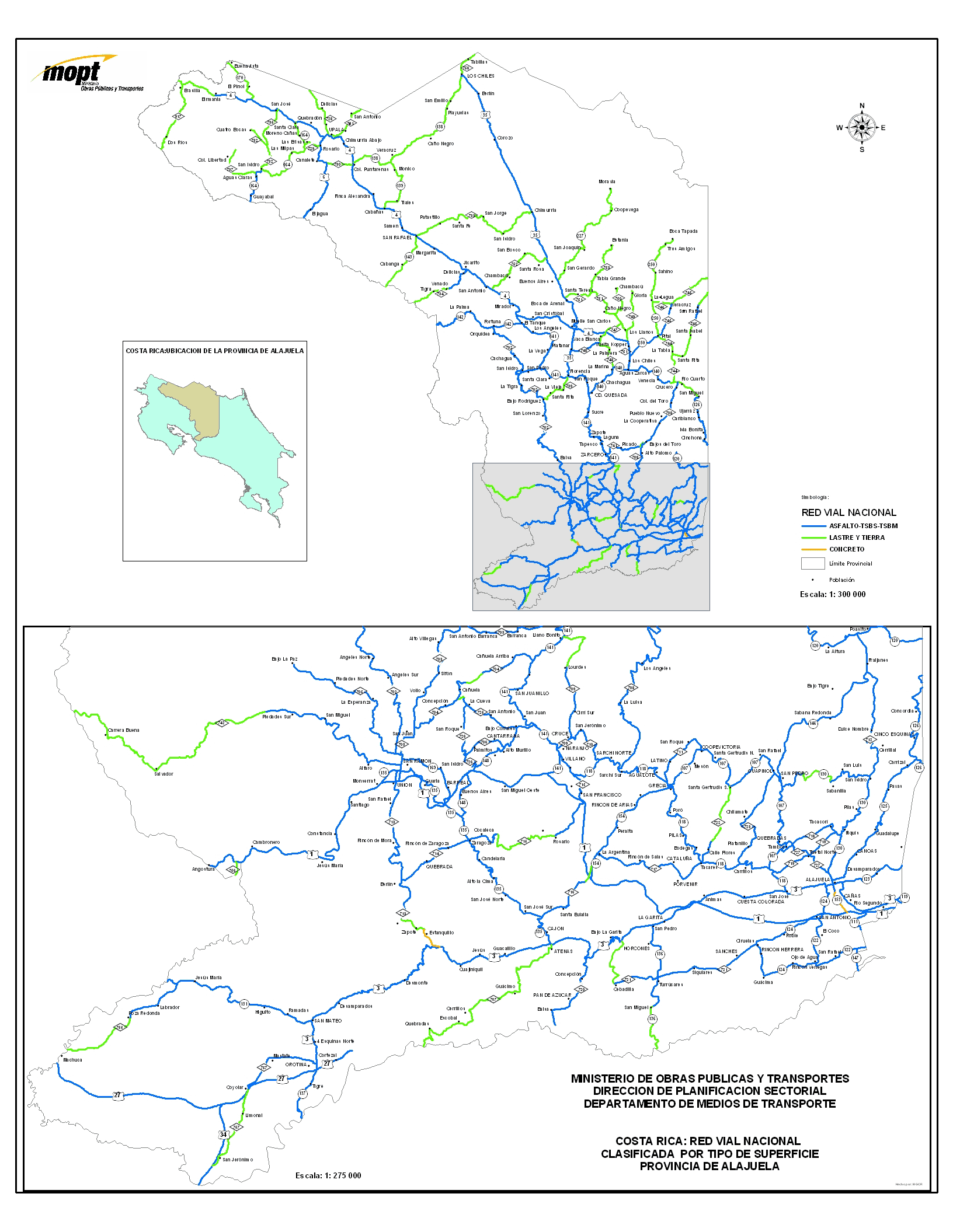Mapa de Carreteras de la Provincia de Alajuela, Costa Rica
