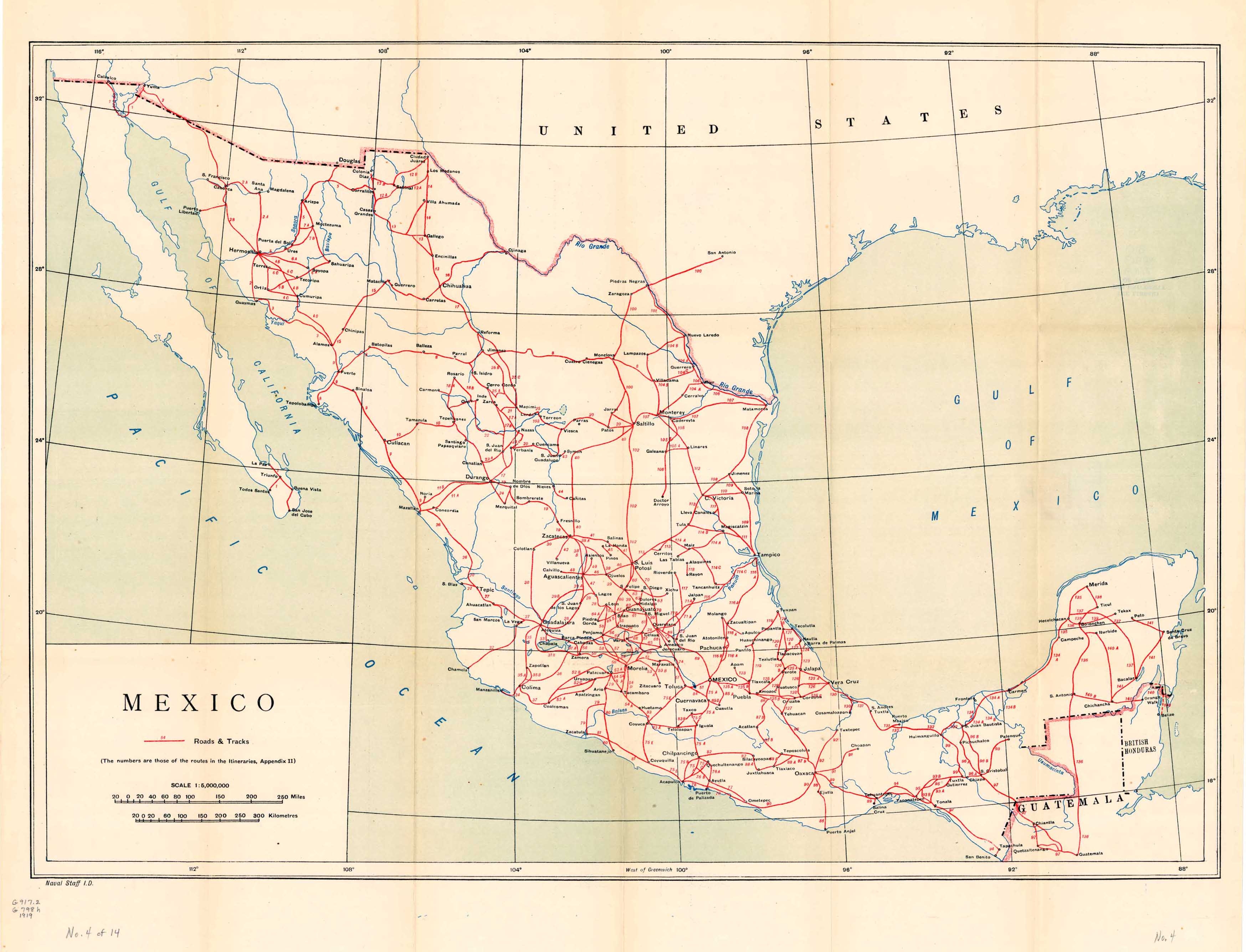 Mapa de Carreteras y Pistas, México 1919