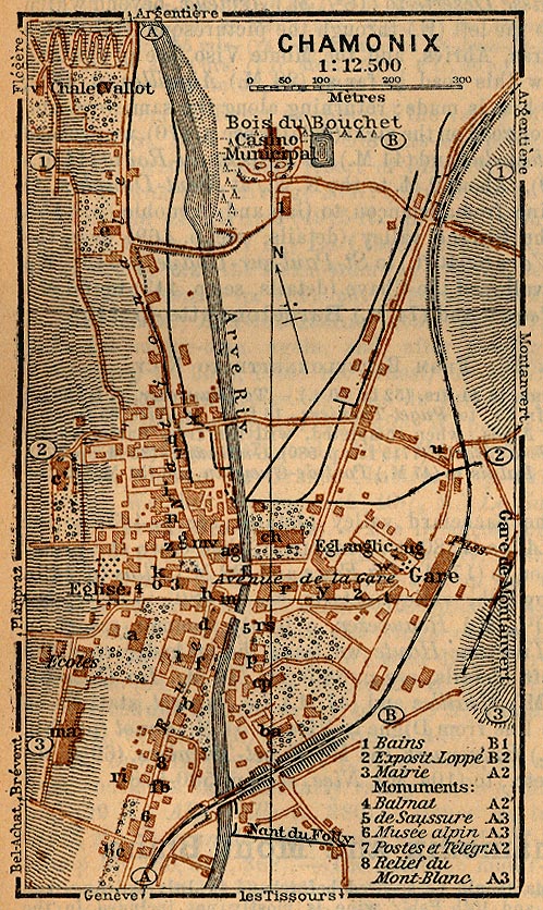 Mapa de Chamonix, Francia 1914