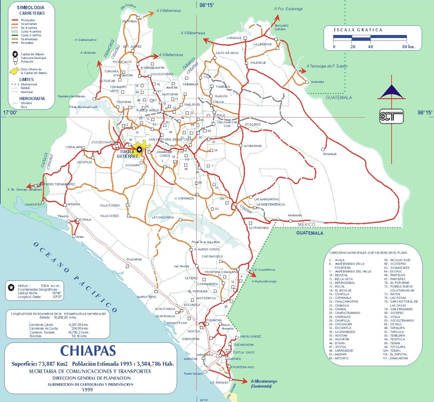 Mapa de Chiapas (Estado), Mexico