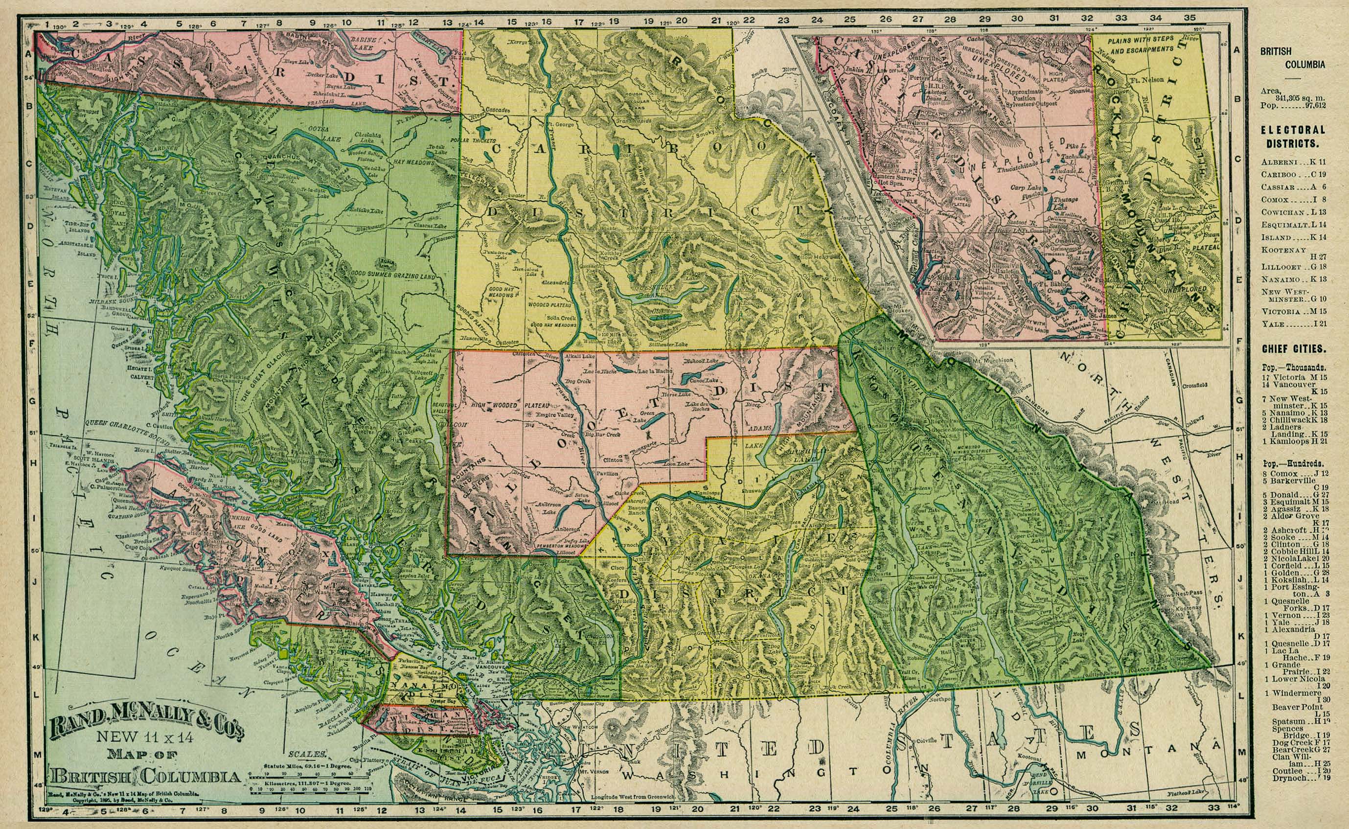 Mapa de Columbia Británica, Canadá 1895