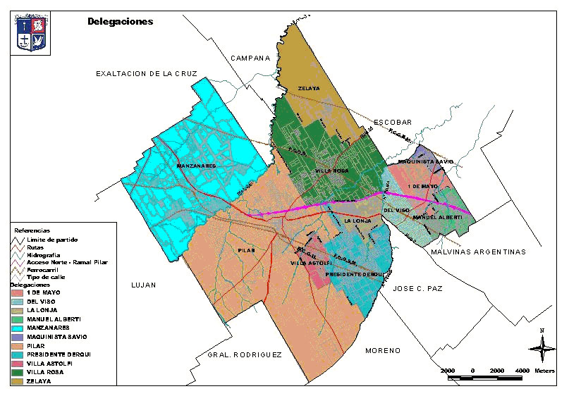 Mapa de Delegaciones de Pilar, Prov. Buenos Aires, Argentina
