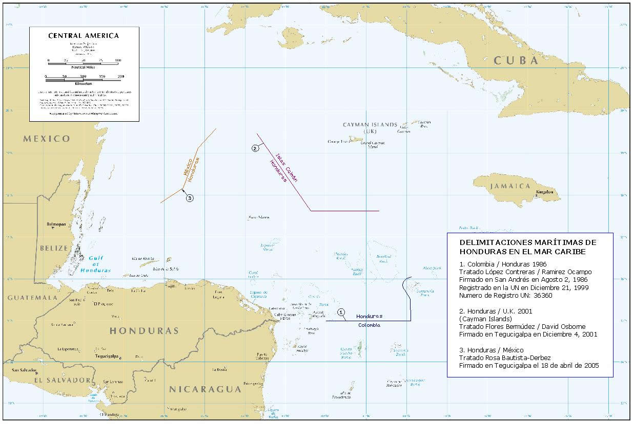 Mapa de Delimitaciones Marítimas de Honduras