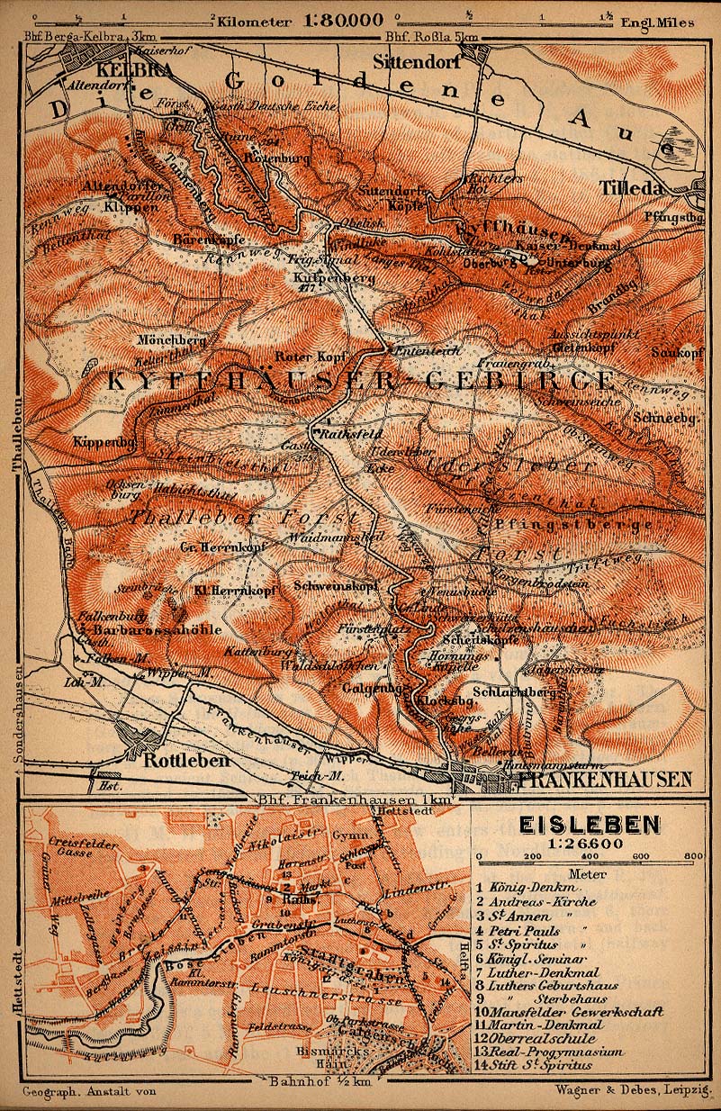 Mapa de Eisleben, Alemania 1910