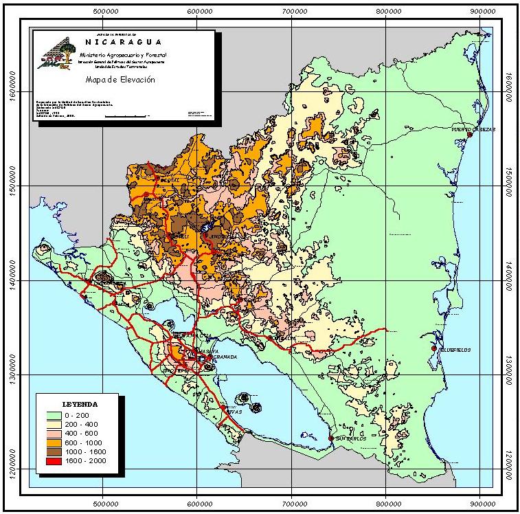 Mapa de Elevación de Nicaragua