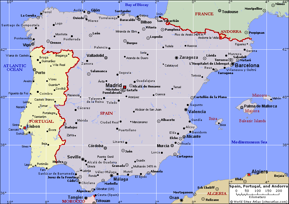 Mapa de España y Portugal