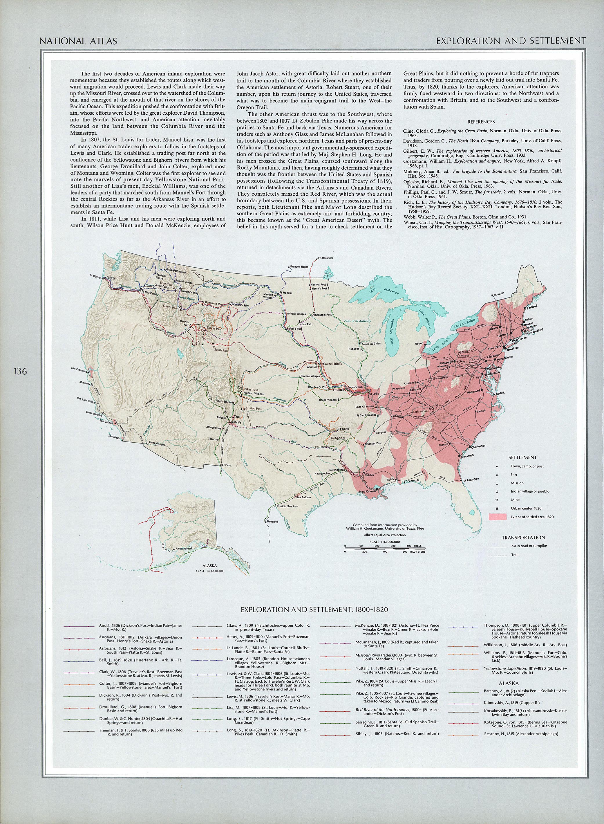 Mapa de Exploración y Asentamientos, Estados Unidos 1800 - 1820