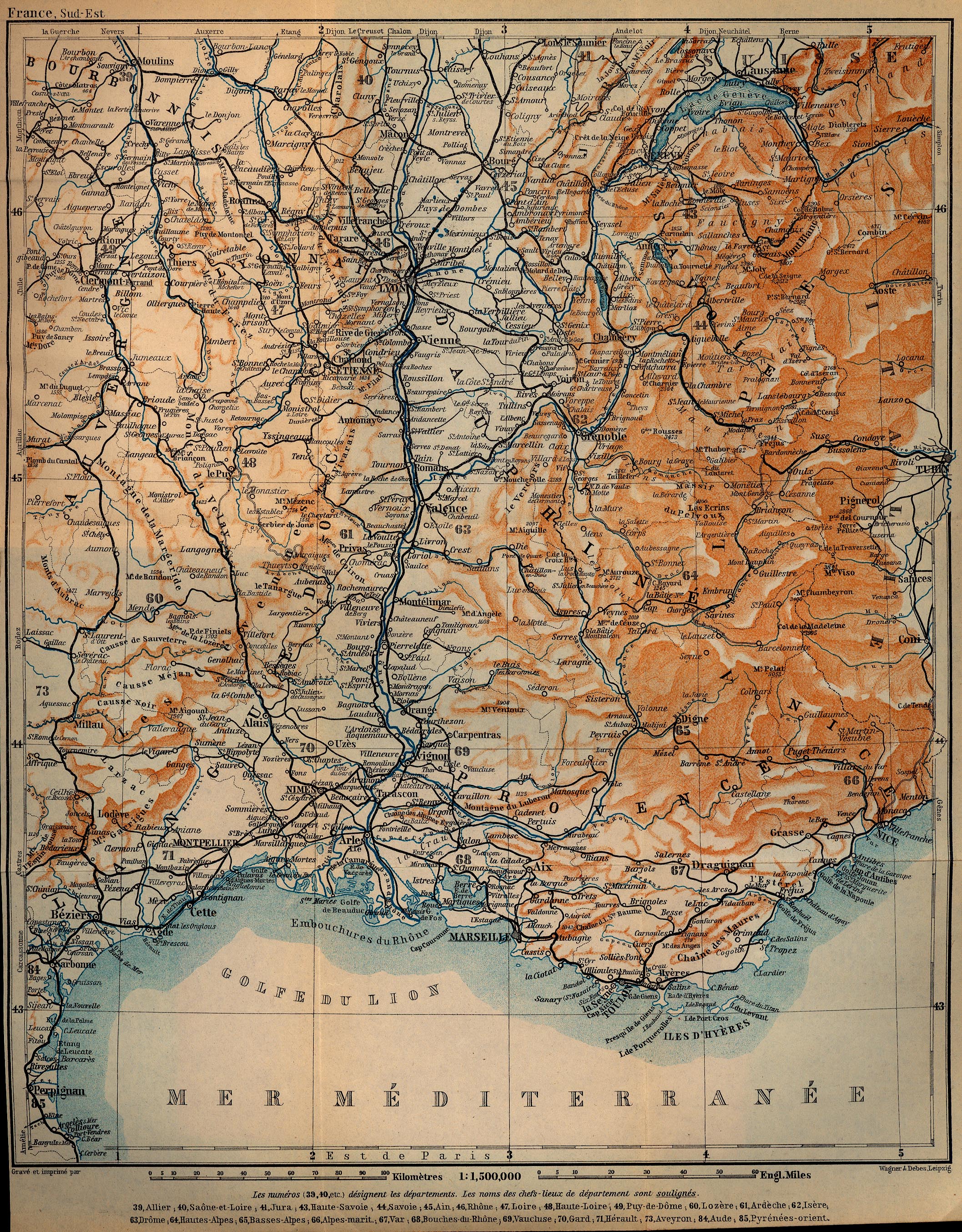 Mapa de Francia Suroriental, Francia 1914