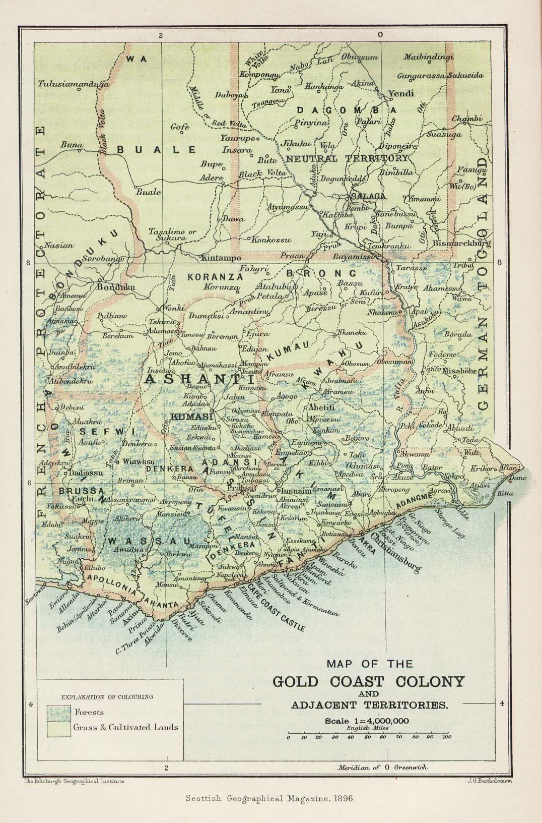 Mapa de Ghana (Costa de Oro) 1896