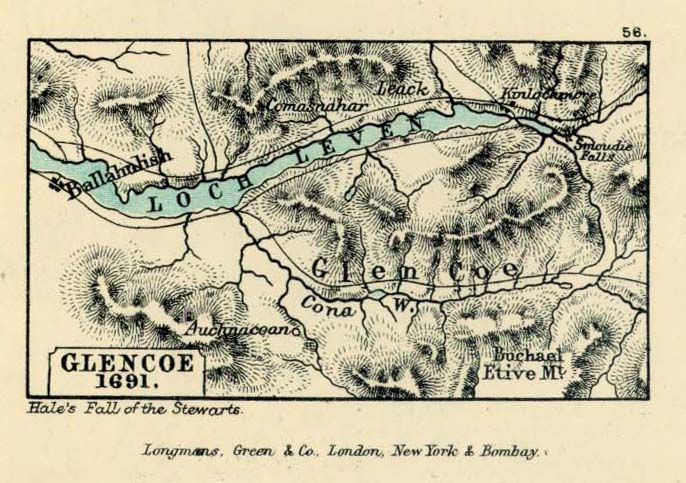 Mapa de Glencoe, Escocia 1691