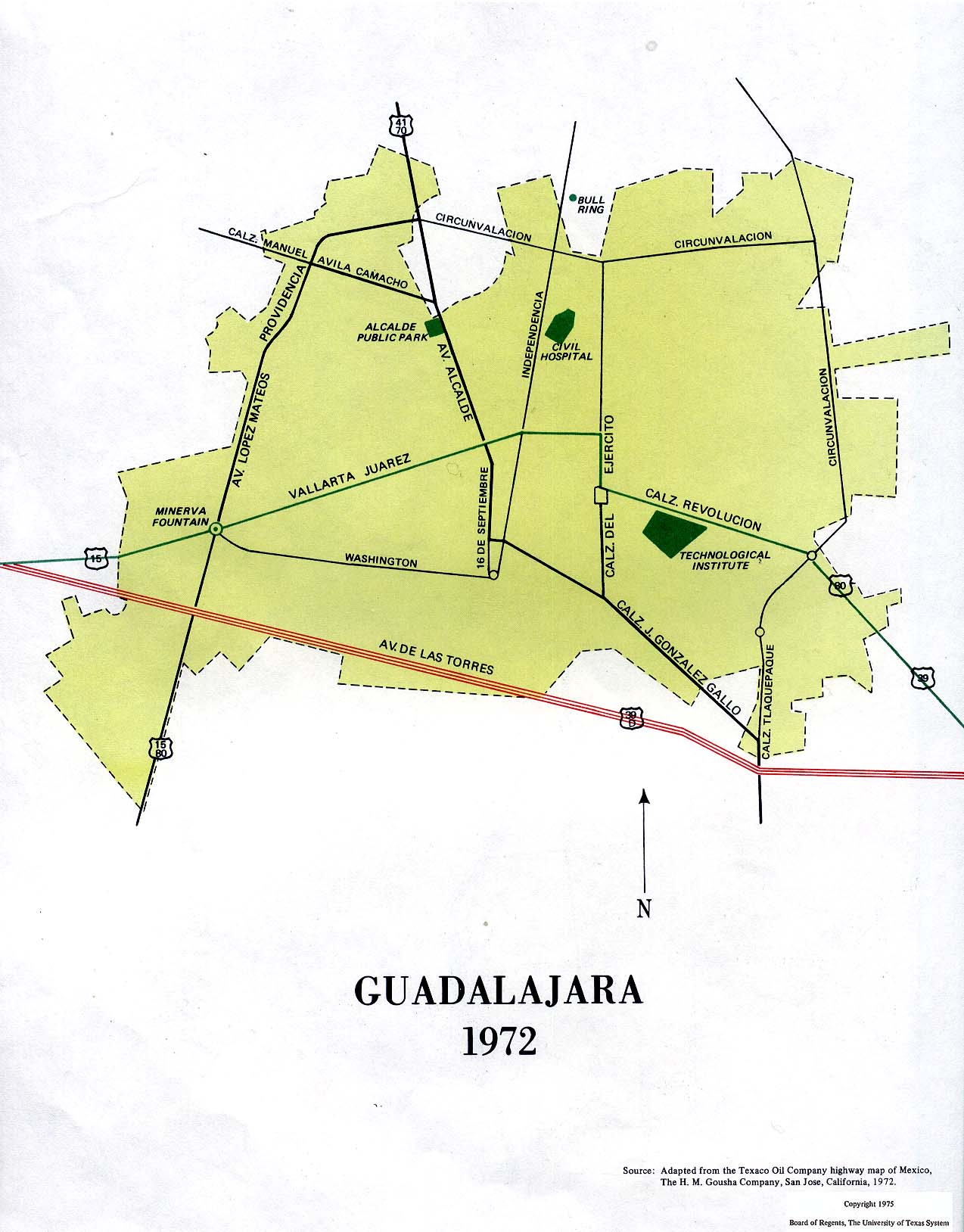 Mapa de Guadalajara , México 1972