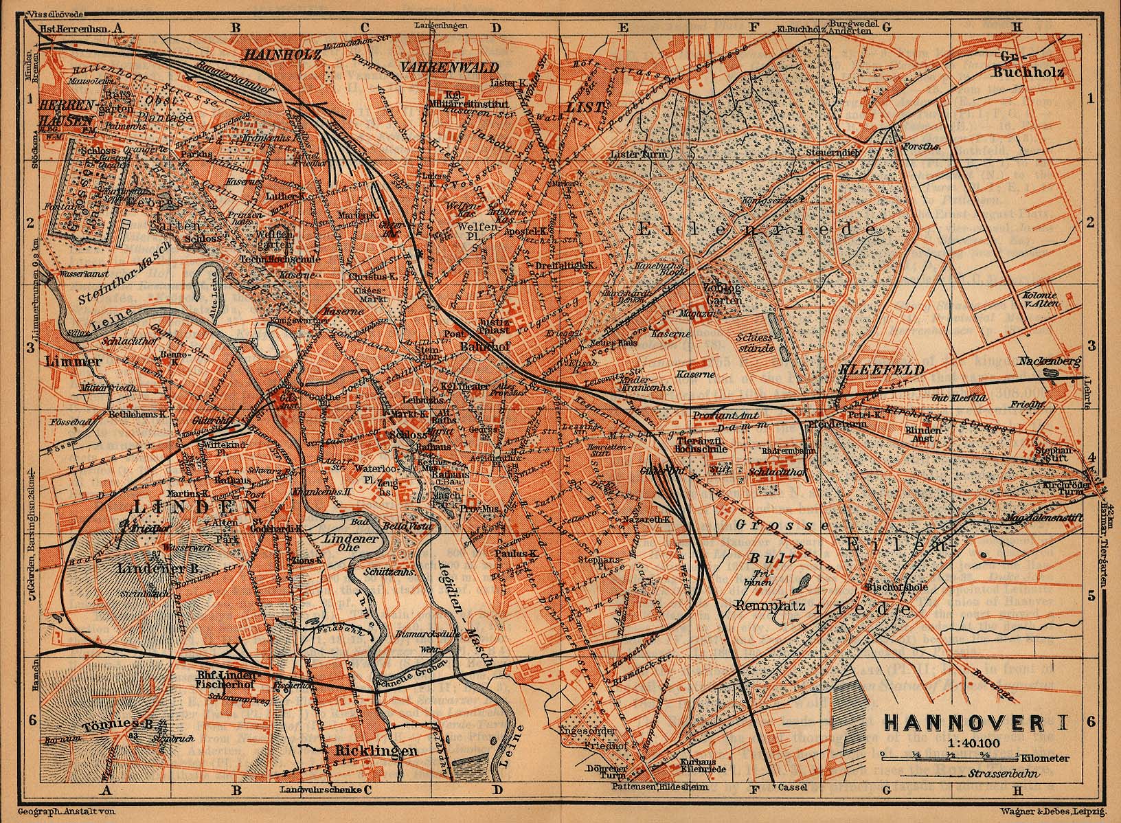 Mapa de Hanóver, Alemania 1910