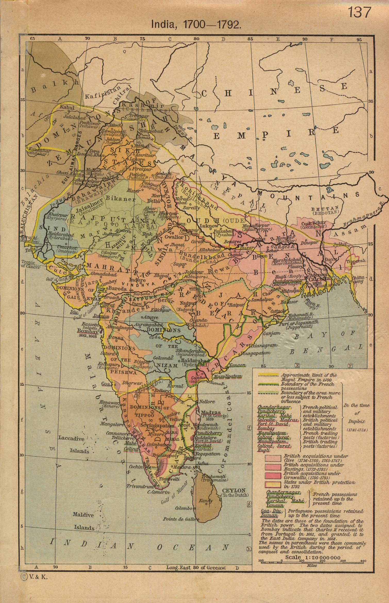 Mapa de India 1700 - 1792