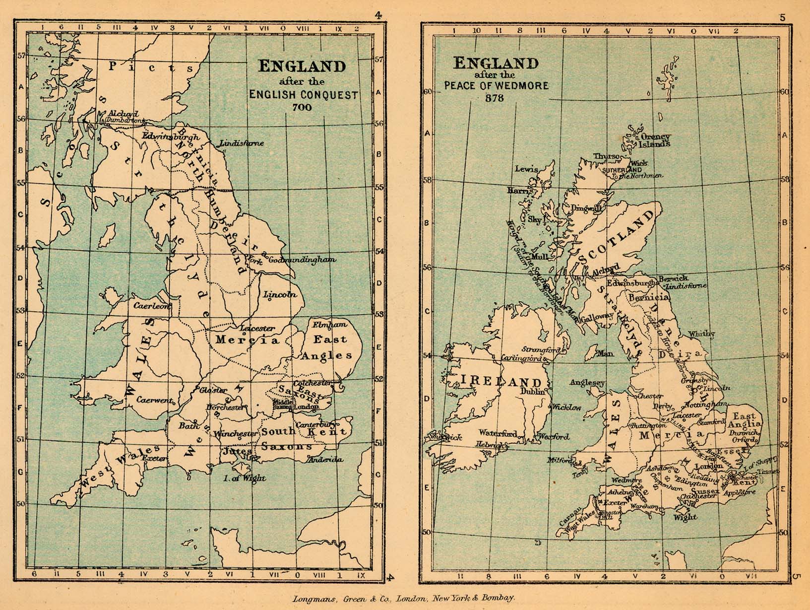 Mapa de Inglaterra en 700 y 878