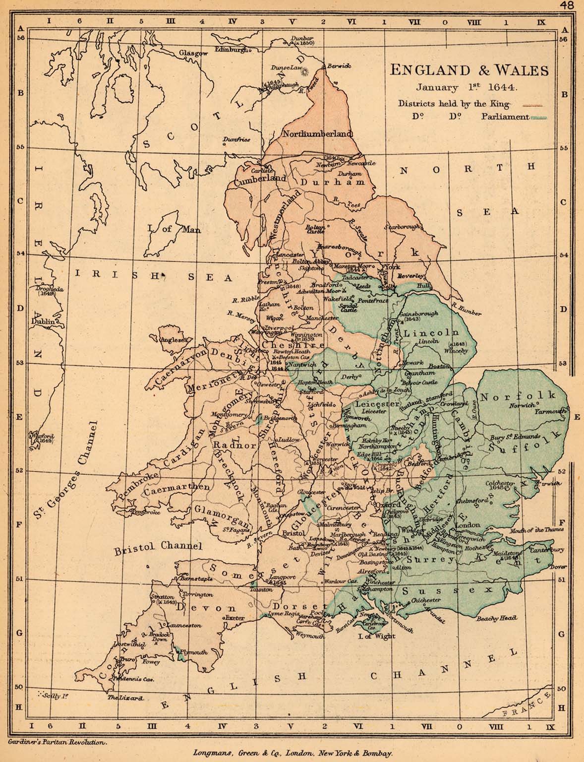 Mapa de Inglaterra y El País de Gales, Enero 1, 1644