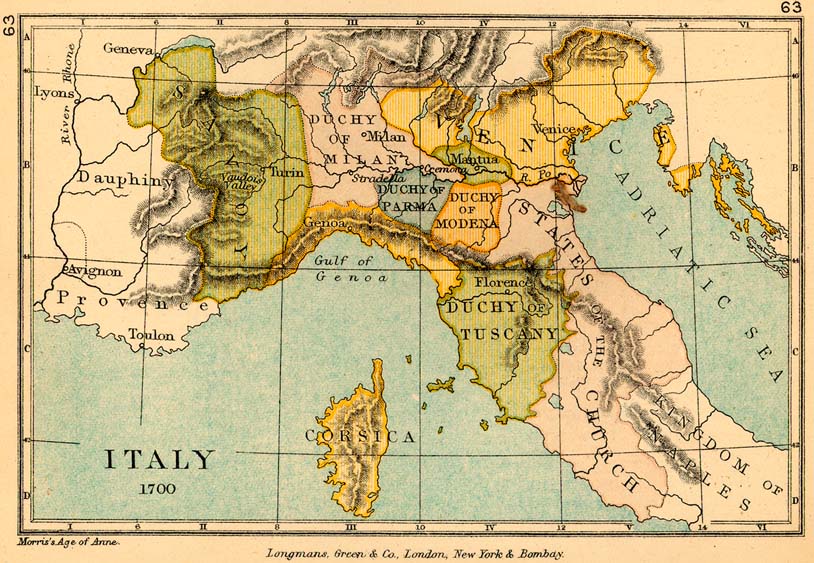 Mapa de Italia en 1700
