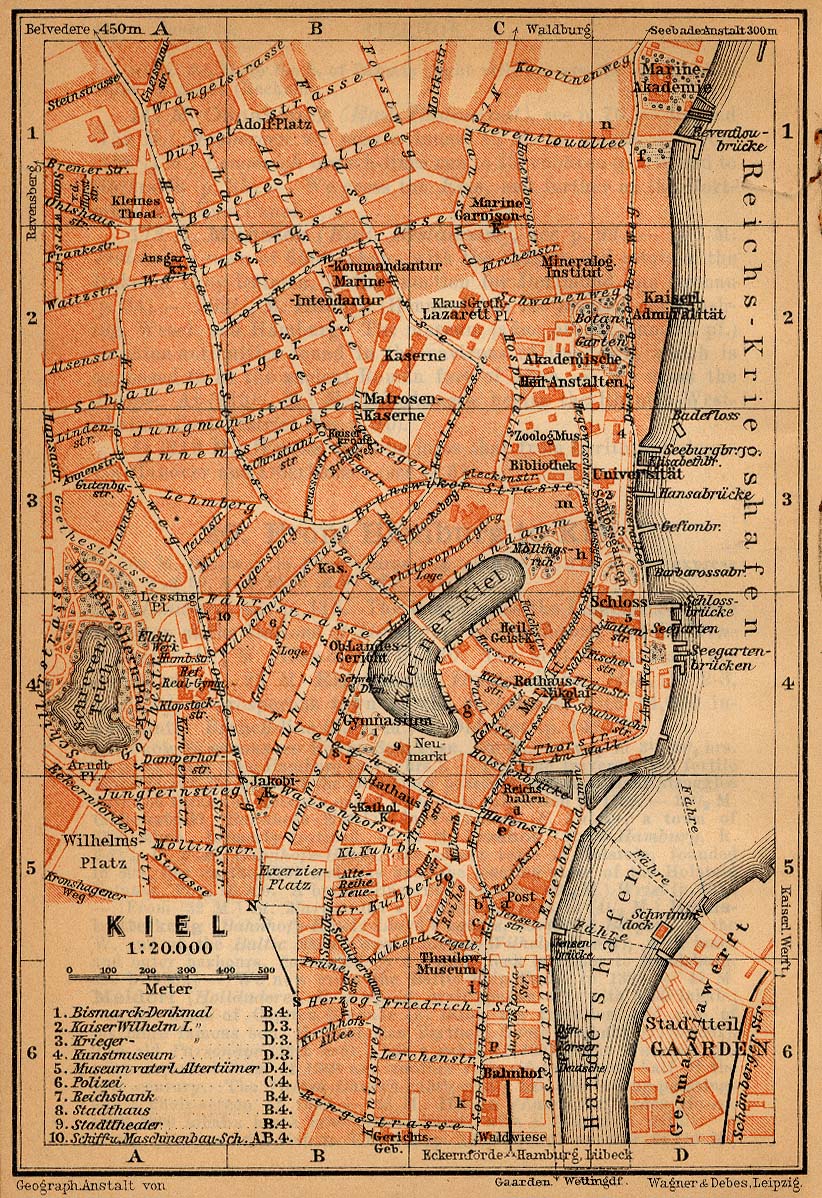 Mapa de Kiel, Alemania 1910