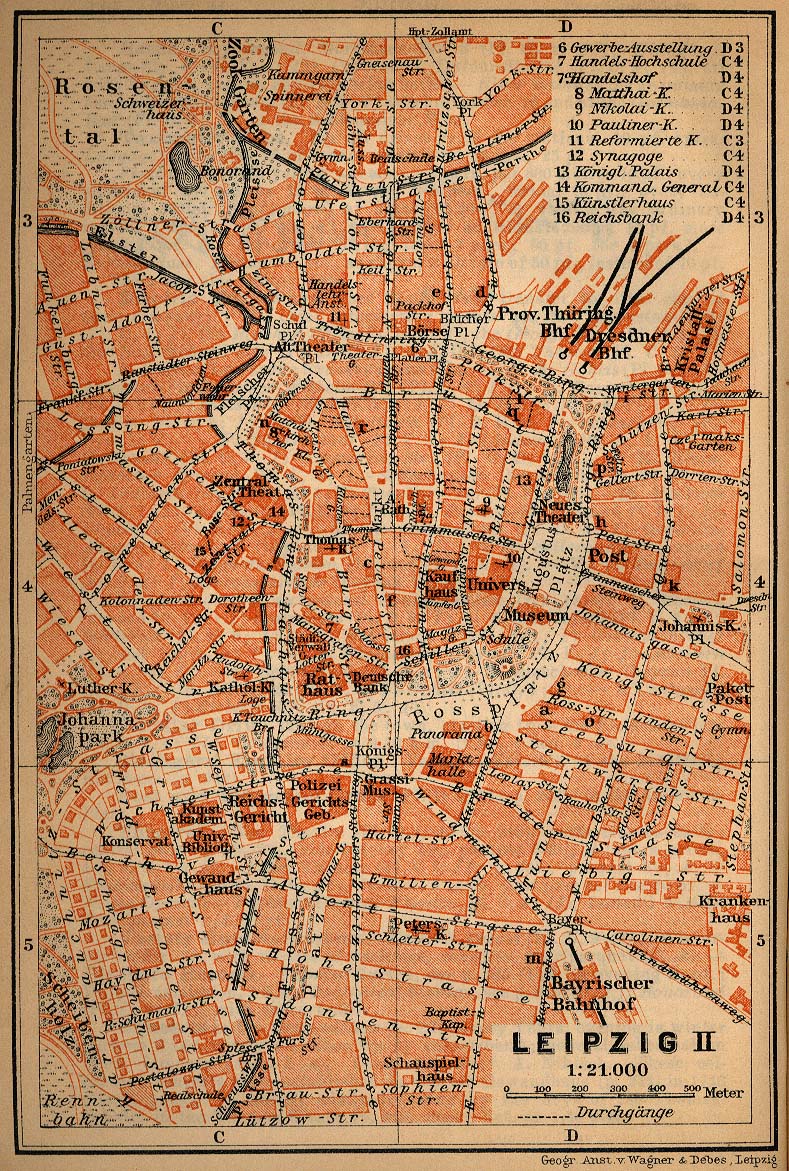 Mapa de Leipzig (Interior de la Ciudad), Alemania 1910