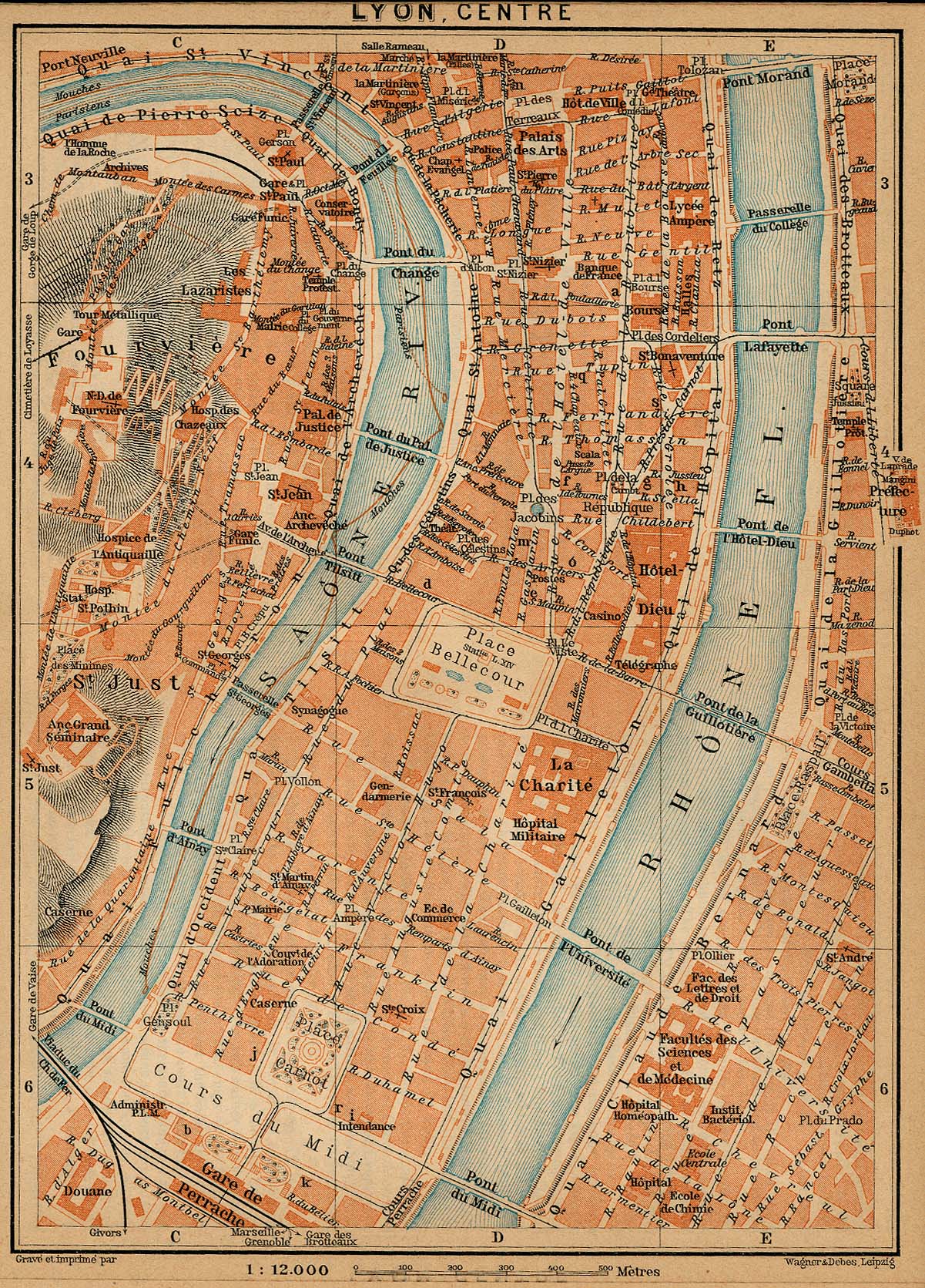 Mapa de Lyon (Centro), Francia 1914