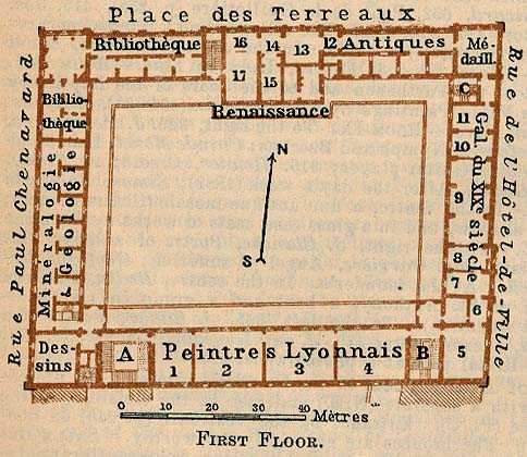 Mapa de Lyon (Palais St-Pierre), Francia 1914
