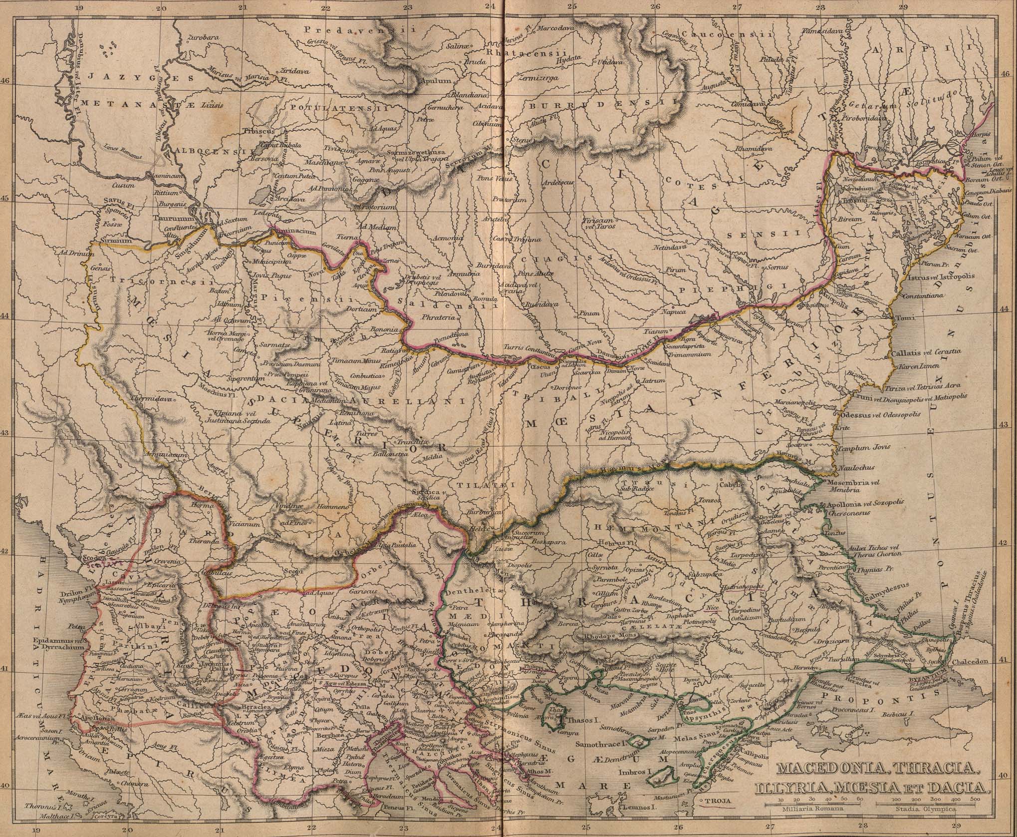 Mapa de Macedonia, Tracia, Iliria, Moesia y Dacia