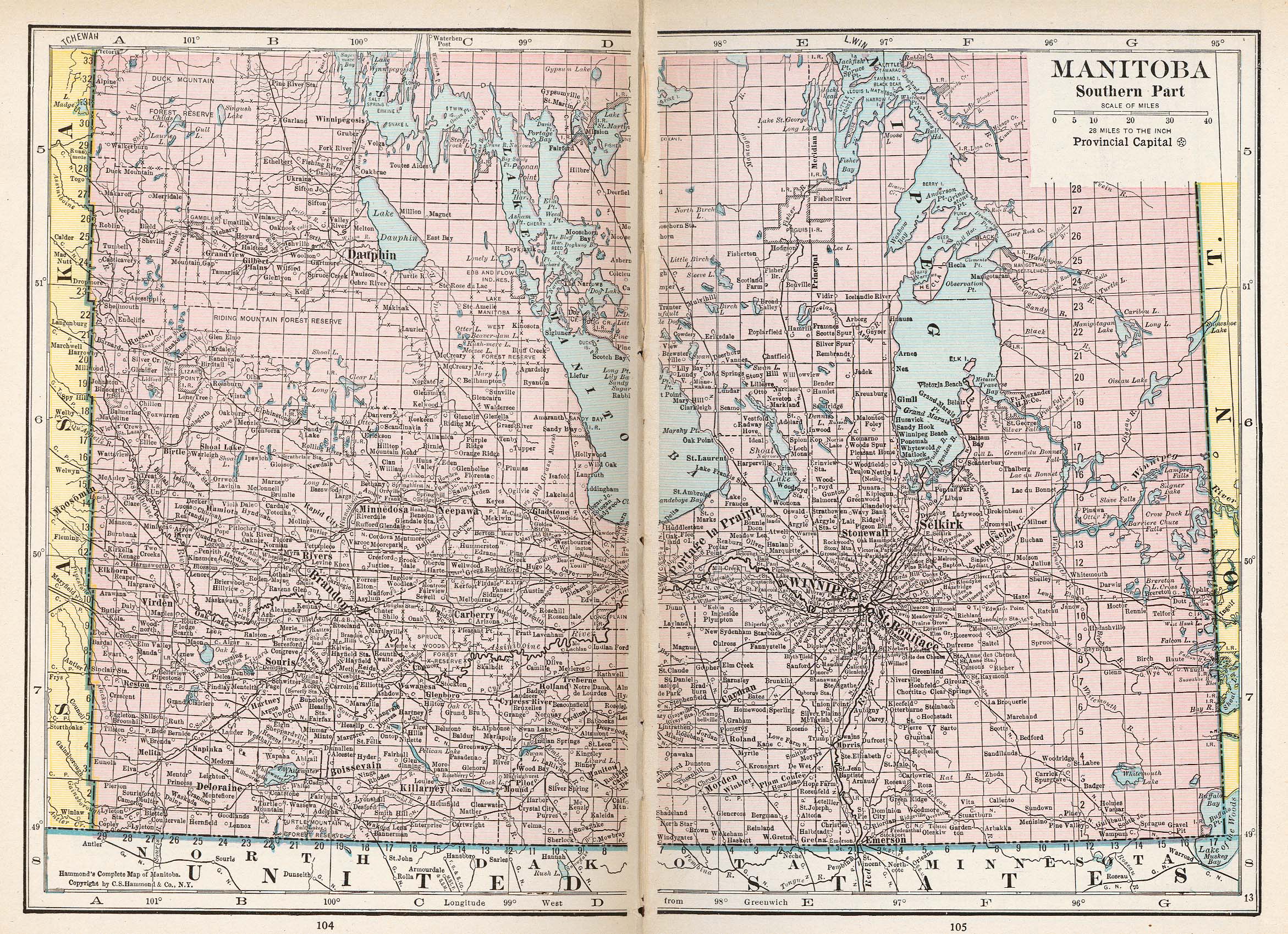 Mapa de Manitoba, Canadá 1921