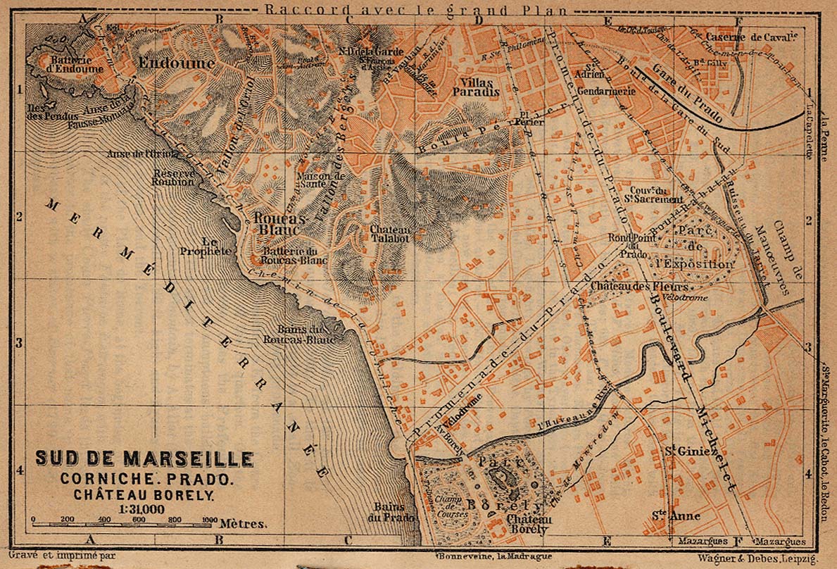 Mapa de Marsella (Parte Sud), Francia 1914