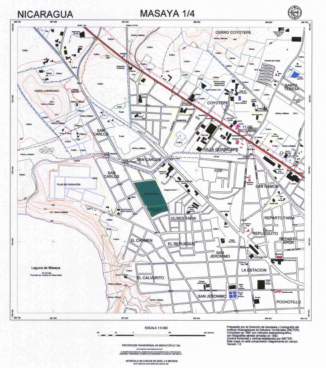 Mapa de Masaya (Cuadrante Norte-Oeste), Nicaragua