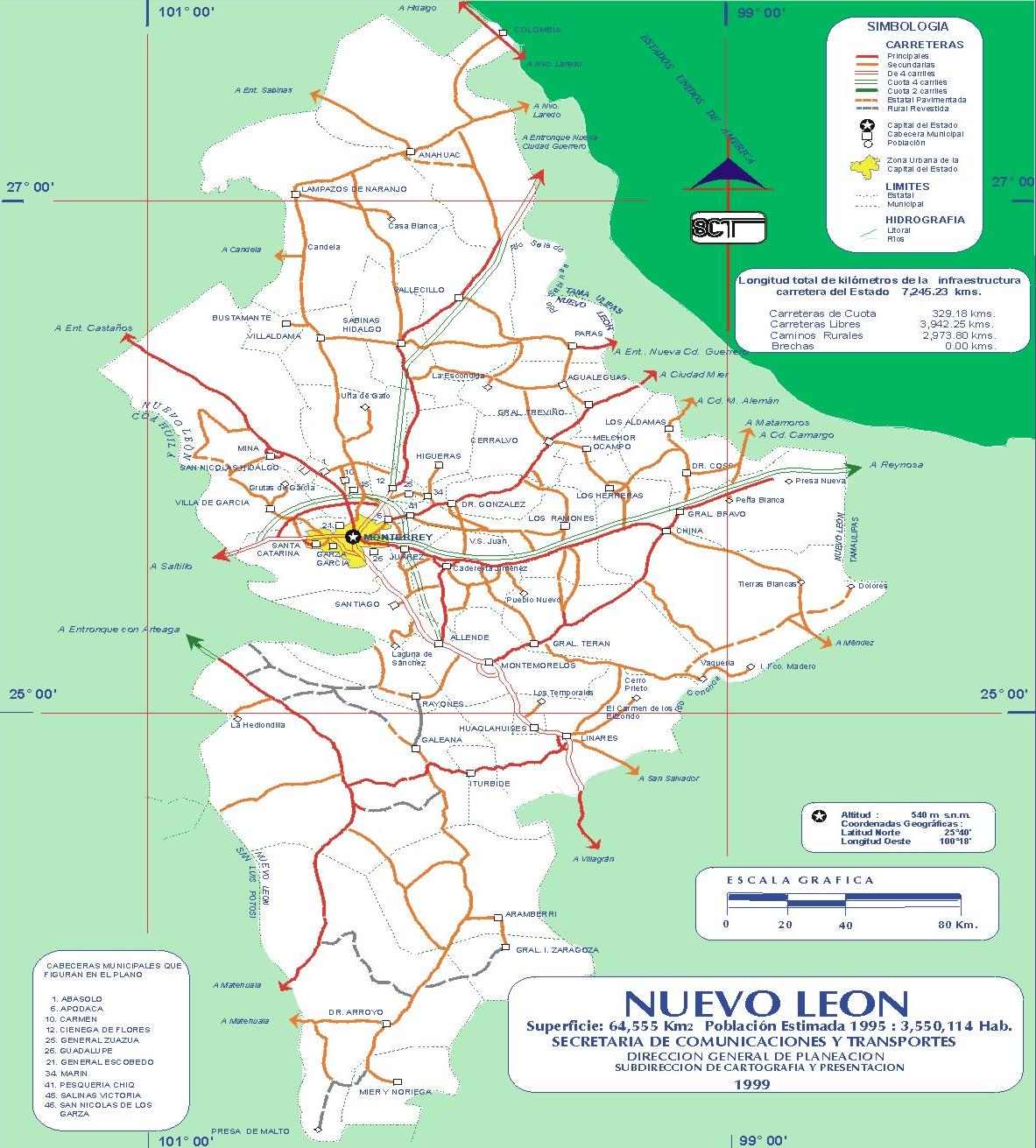 Mapa de Nuevo León (Estado), Mexico