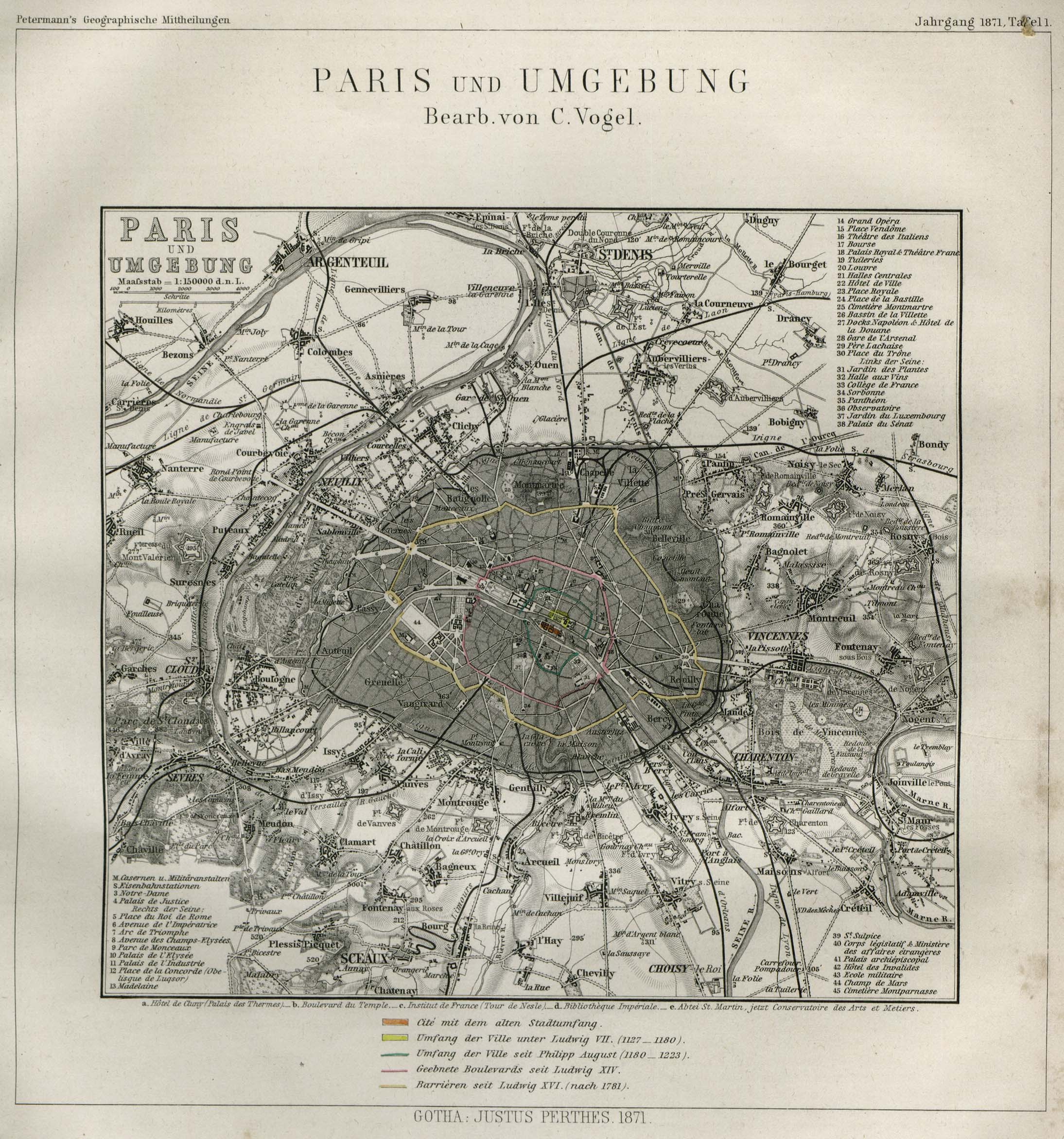 Mapa de París, Francia 1871