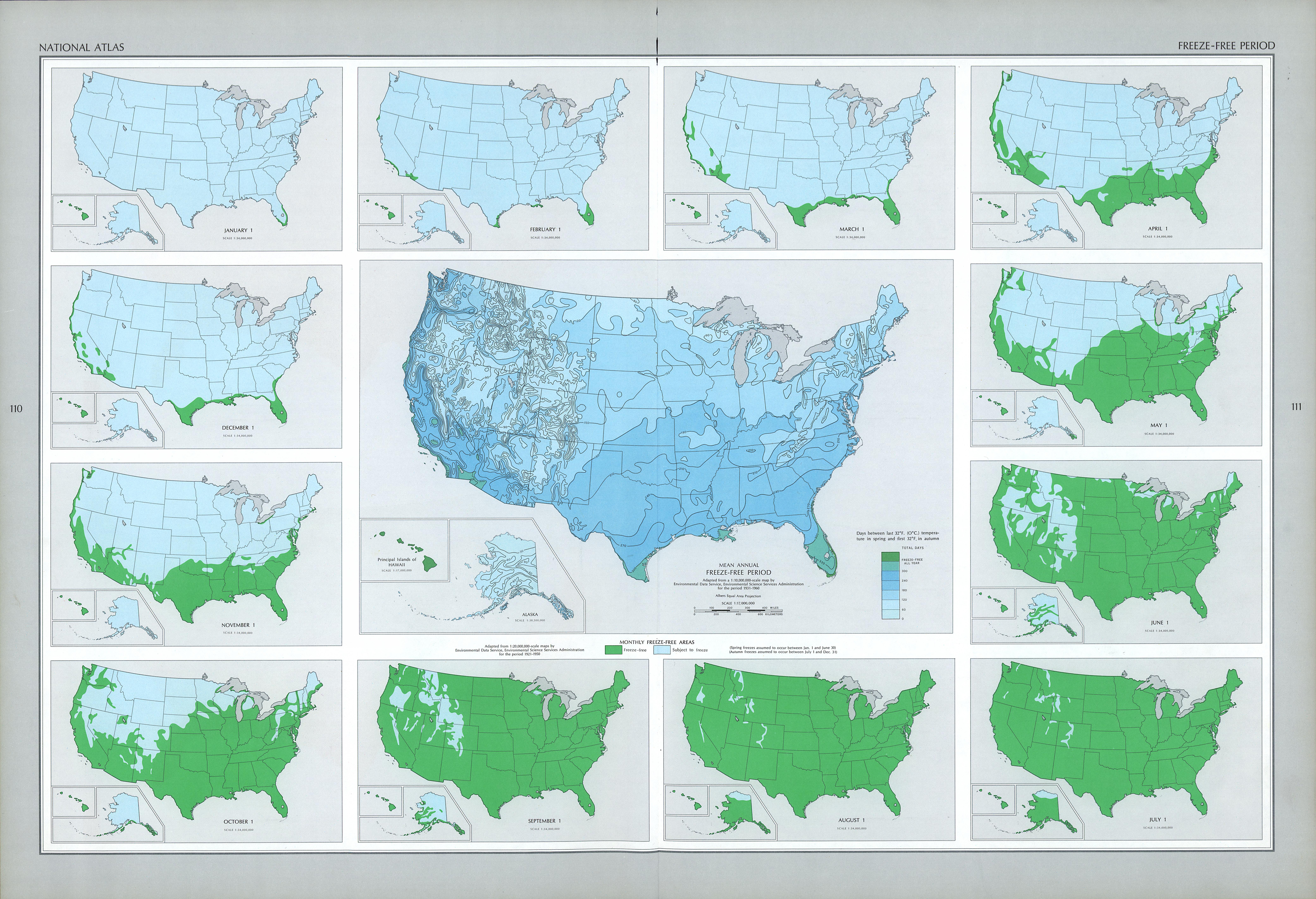 Mapa de Periodo Libre de Congelación en Estados Unidos