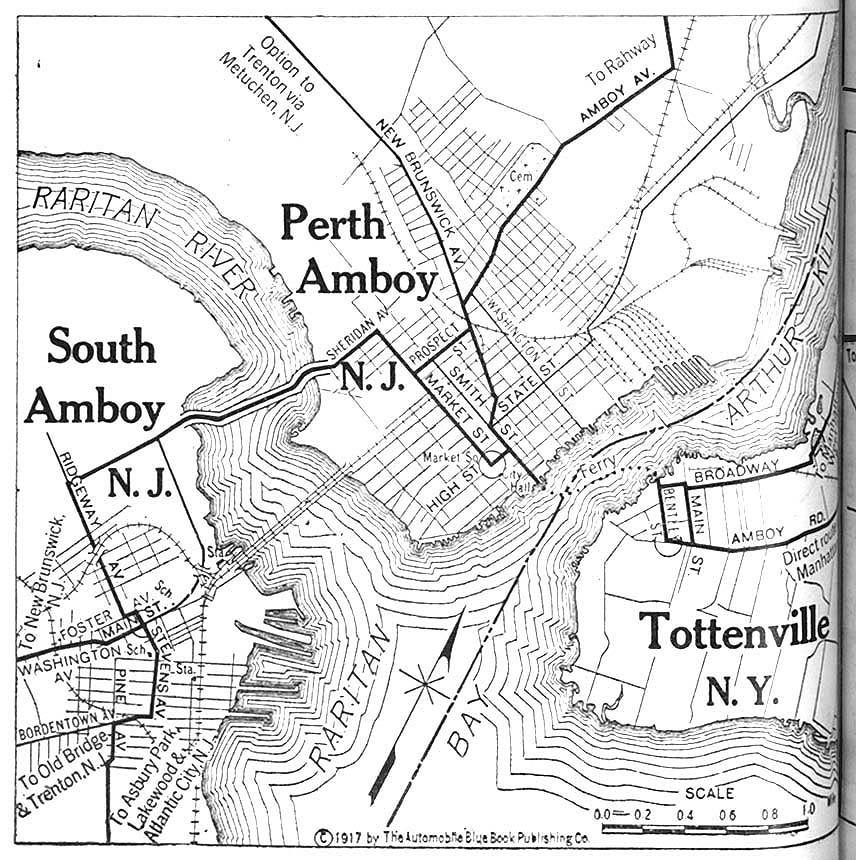 Mapa de Perth Amboy y South Amboy, Nueva Jersey con Tottenville, Nueva York 1920