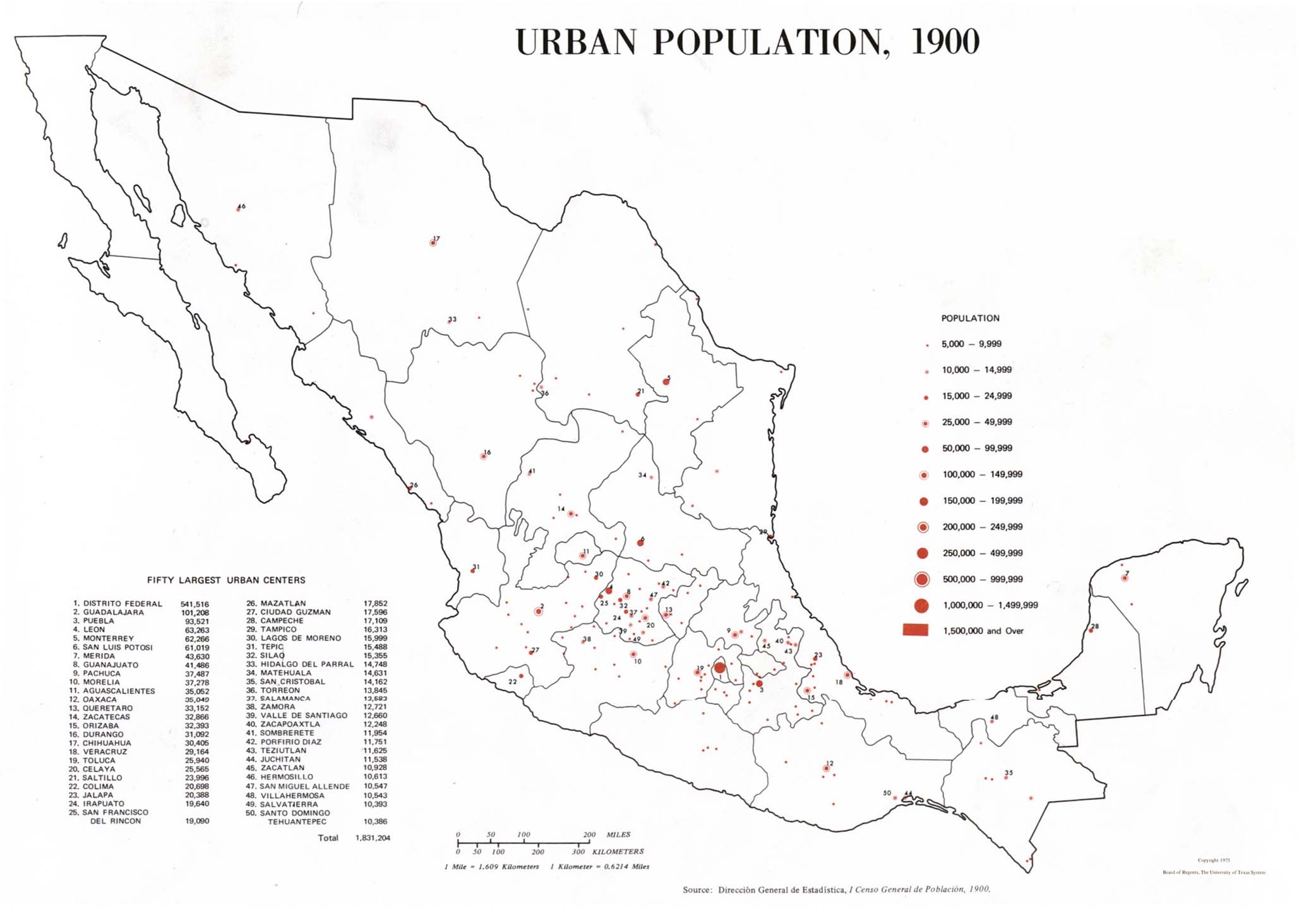 Mapa de Población Urbana de México 1900