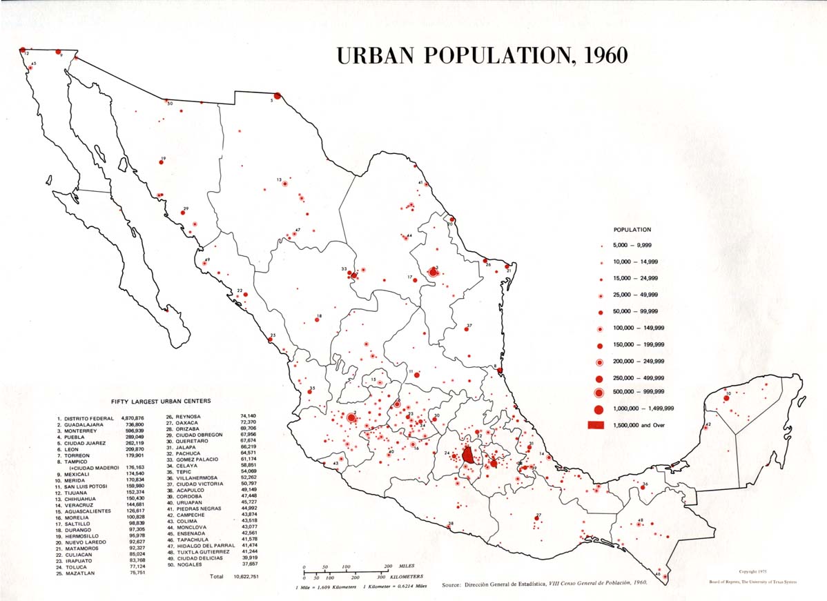 Mapa de Población Urbana de México 1960
