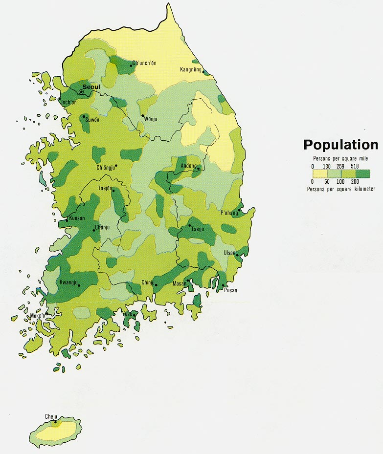 Mapa de Población de Corea del Sur